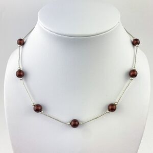 Chocolate Pearlescent Bead Station Necklace | NWOT Sterling Silver 925 | 16"
